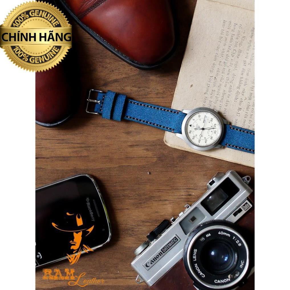 Dây đồng hồ da bò cho Casio AE1200 WHD và Seiko 5 37mm (Tặng Khóa + Cây thay dây + 2 chốt)-Da bò lộn coban cực đẹp .
