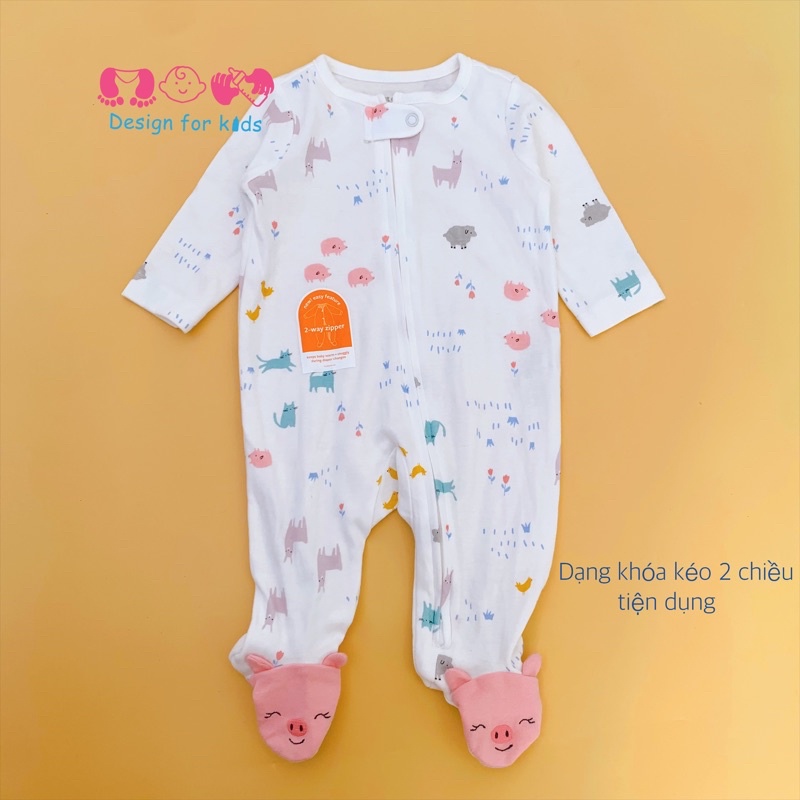 (Chọn mẫu) Sleepsuit body dài tay liền TẤT THÚ, CHÂN THÚ vớ hình con vật, họa tiết xinh yêu cho bé (3m, 6m, 9m)