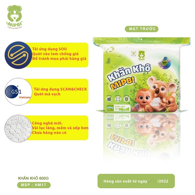 Khăn khô đa năng Mipbi cho mẹ và bé 600gr/ 900gr