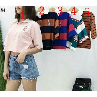 Áo sọc croptop tay lỡ có cổ chất đẹp SN092 ACW002