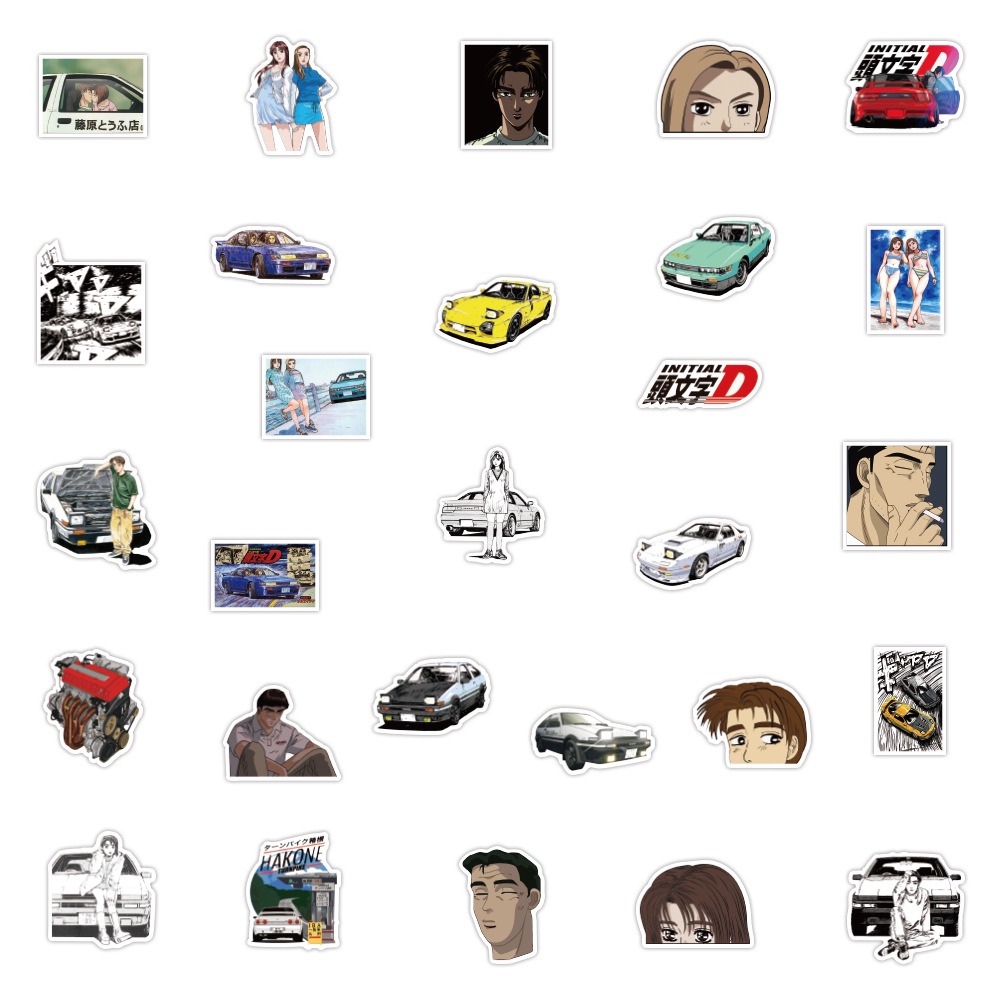 Bộ 50 Miếng Dán Trang Trí Xe Hơi/Xe Máy/Va Li Họa Tiết Graffiti Hoạt Hình Nhật Bản