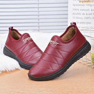 Giày Da Cotton Chống Trượt Không Thấm Nước Cho Phụ Nữ Trung Niên