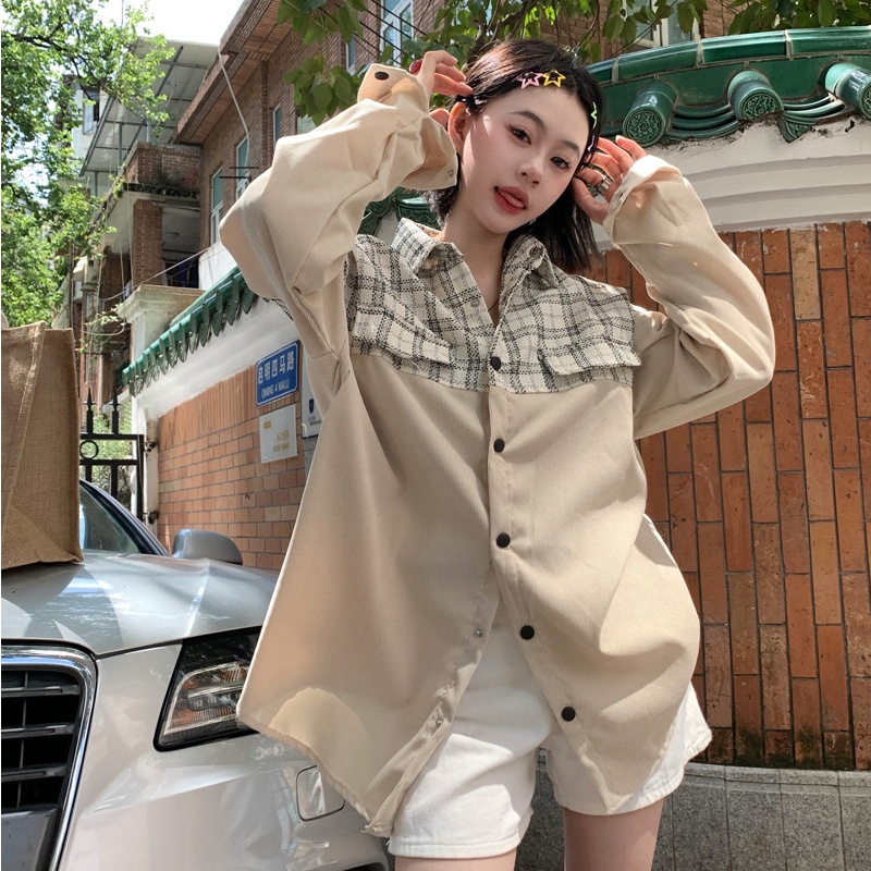 Áo sơ mi nữ SUXI dài tay cổ bẻ caro thời trang Hàn Quốc