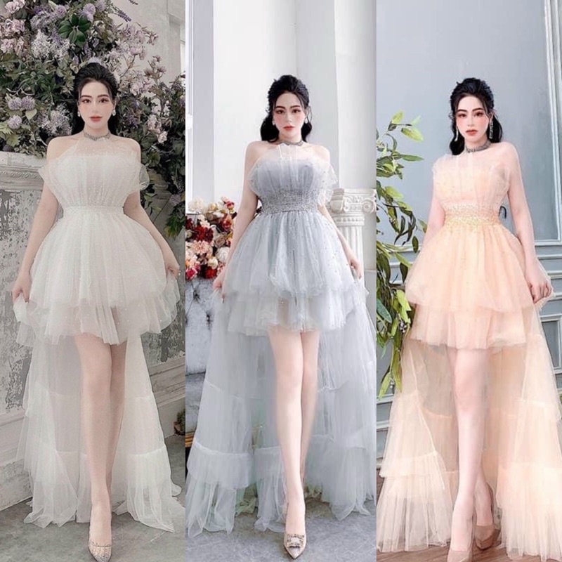 Đầm maxi lưới cúp xếp tầng đuôi tôm kết cườm MYMY04 - size M/L - MS378V