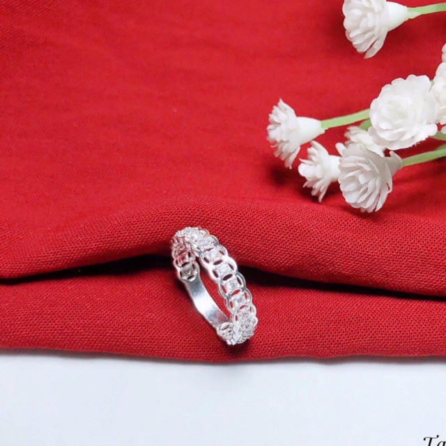 Nhẫn kim tiền đính đá nhỏ , chuẩn bạc ta -THJ SILVER