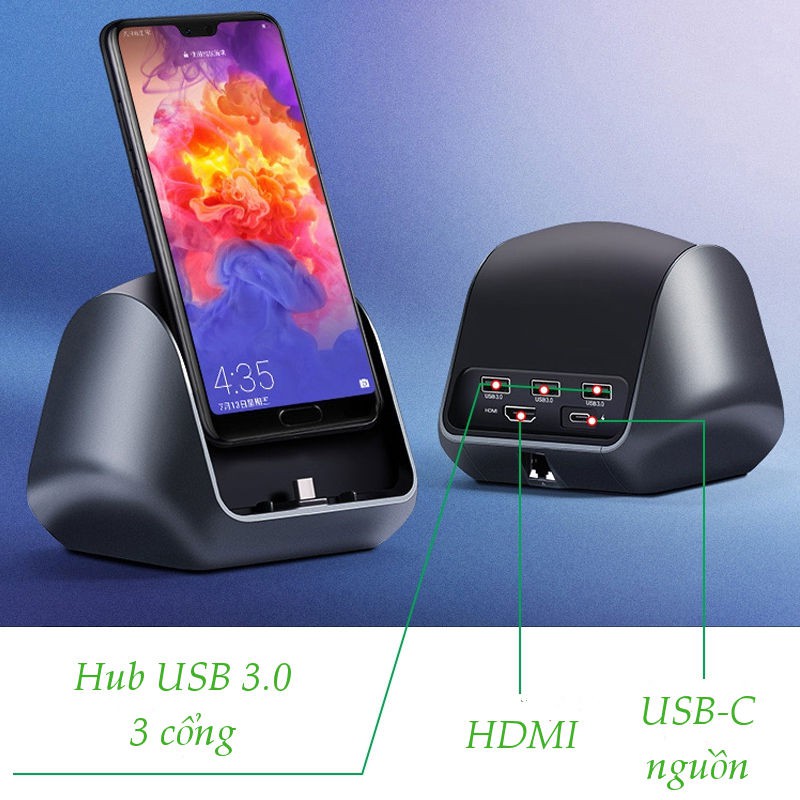 Hub USB-C mở rộng sang 3 cổng USB 3.0 &amp; cổng HDMI kiêm chức năng giá đỡ, cốc sạc UGREEN CM181 50515