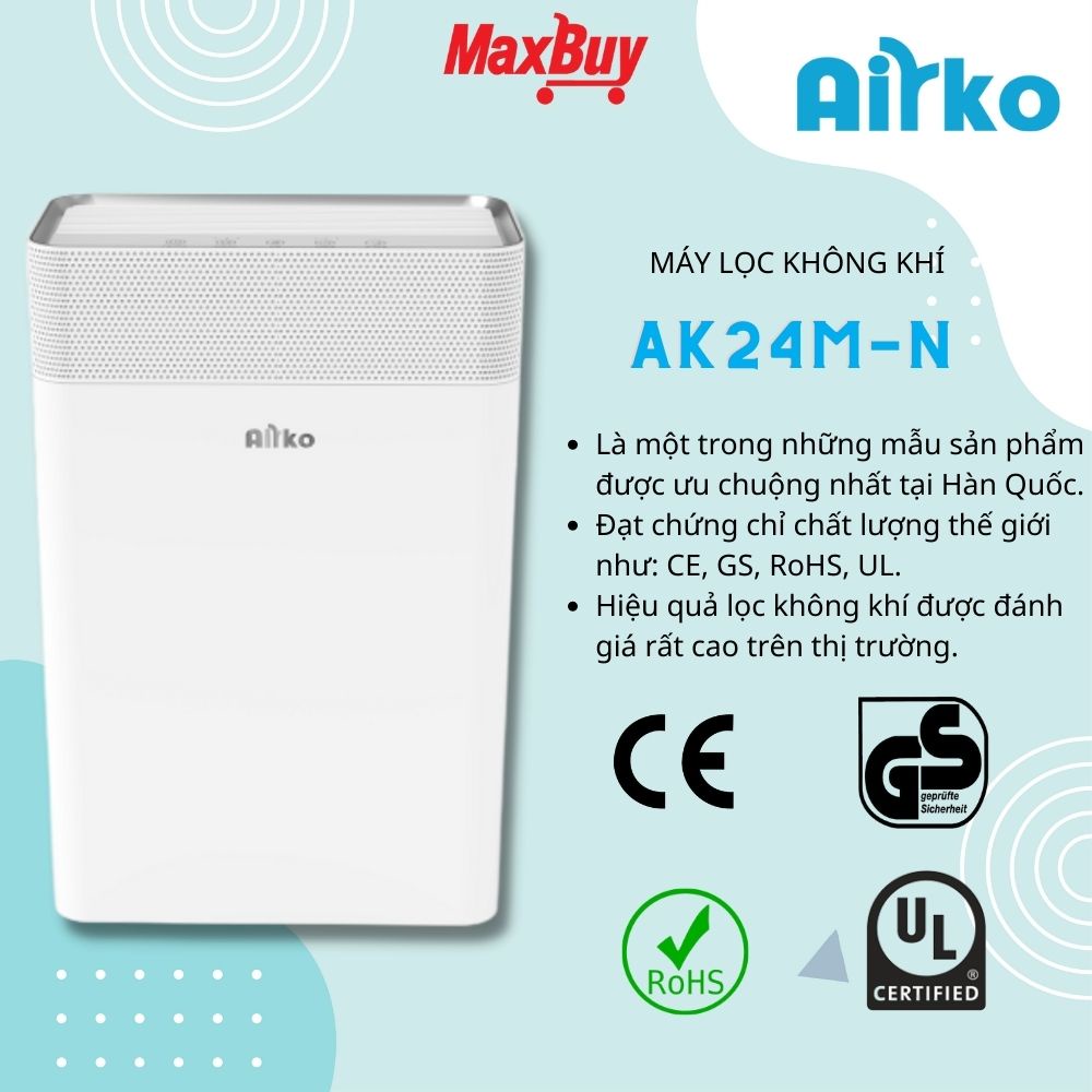 Máy lọc không khí ion âm AIRKO AK24M-N công suất 45W, diện tích lọc đến 25m2