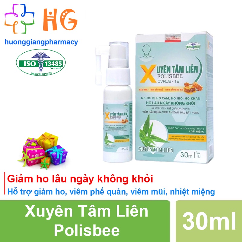 Xịt họng Xuyên tâm liên Xịt keo ong giảm ho khan có đờm ho dai dẳng Giảm đau Họng Tăng hệ miễn dịch Lọ 30ml