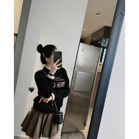 Áo hoodie nữ YOUR OWN,Áo nỉ cổ tròn màu đen,màu đỏ_Yohamy