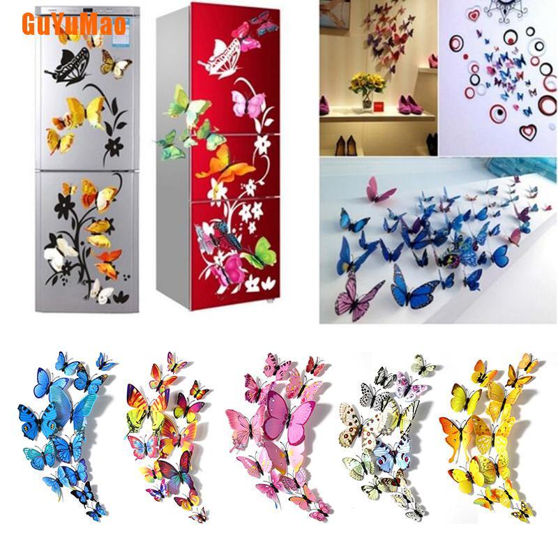 Set 12 Miếng Dán Tường Trang Trí Hình Bướm 3D Có Thể Tháo Rời