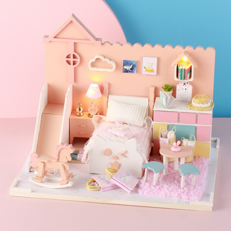 Mô hình nhà DIY Doll House Mia's Cat House Kèm Mica Chống bụi, Bộ dụng cụ và Keo dán