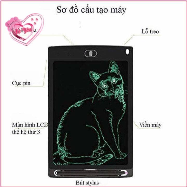 Bảng Viết Vẽ Điện Tử Có Nút Tự Xóa Thông Minh Màn LCD 8,5inch Cao Cấp