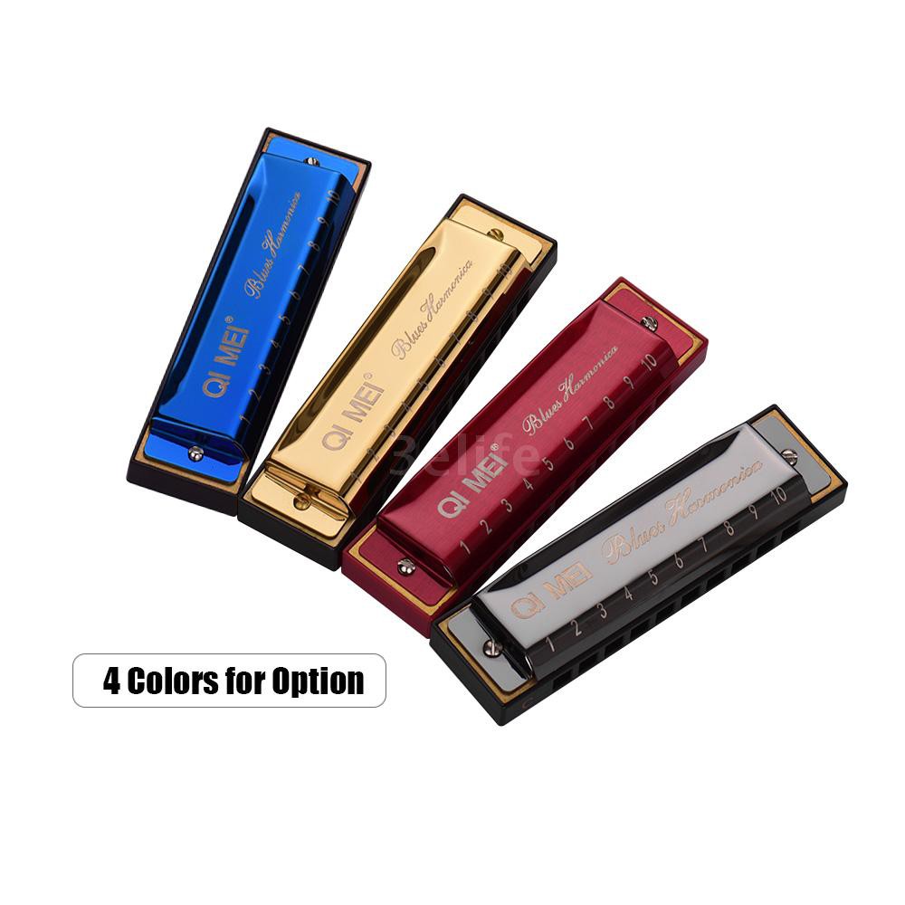 EIFE QI MEI 1020 Blues Harmonica Key of C 10 Holes 20 Tunes Diatonic Harp Mouthorgan with Cleaning Cloth and Storag