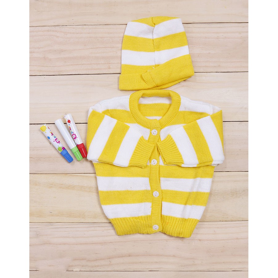 Áo len sọc và nón cho bé sơ sinh đến 3 tháng