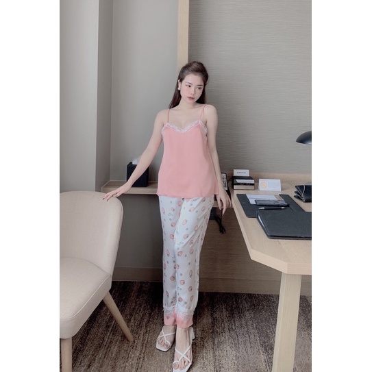 Bộ Đồ Pijama - Bộ Lụa Satin Hai Dây Ren Quần Dài[Hàng Đẹp, Lụa Mát Mịn] Không Nhăn, Không Bai Giãn, Không Phải màu | BigBuy360 - bigbuy360.vn