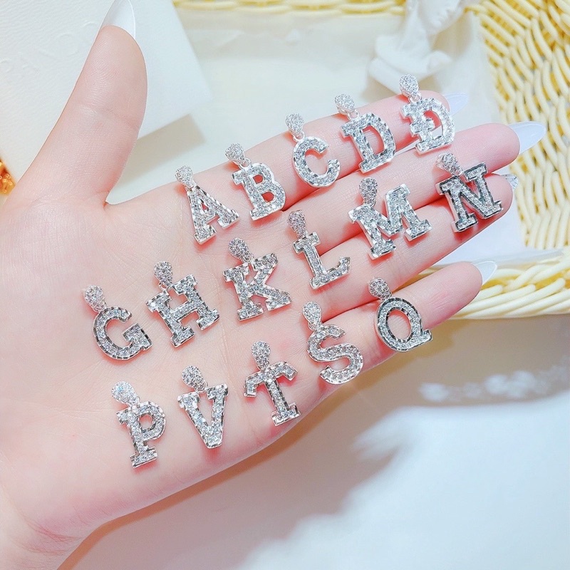 Dây chuyền bạc ta dây xù kim sa lấp lánh chữ cái đính đá viền phay sáng đẹp vòng cổ nữ bạc thật CHY SILVER