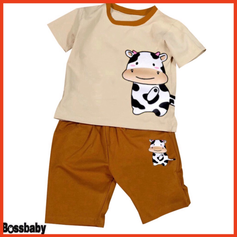 ( Km ) ( Khuyến mãi ) Combo 3 Bộ đồ bé trai hinh in bò sữa siêu dễ thuong cho bé từ 6kg đến 29kg.BDBT40.