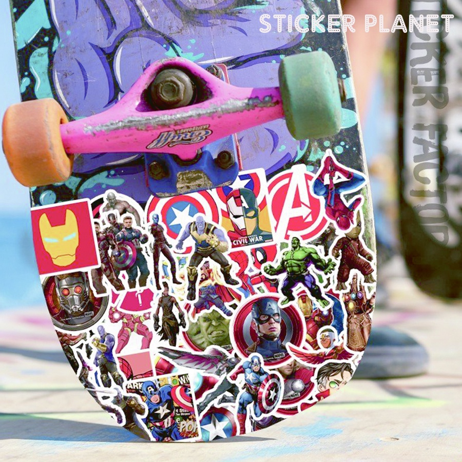Sticker siêu anh hùng trang trí mũ bảo hiểm, đàn, guitar, ukulele, điện thoại laptop chủ đề marvel