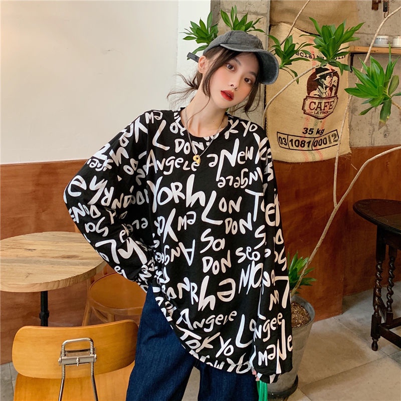 Áo Sweater Mỏng Dáng Rộng In Chữ Thời Trang Mùa Thu Cho Nữ Có Size Lớn