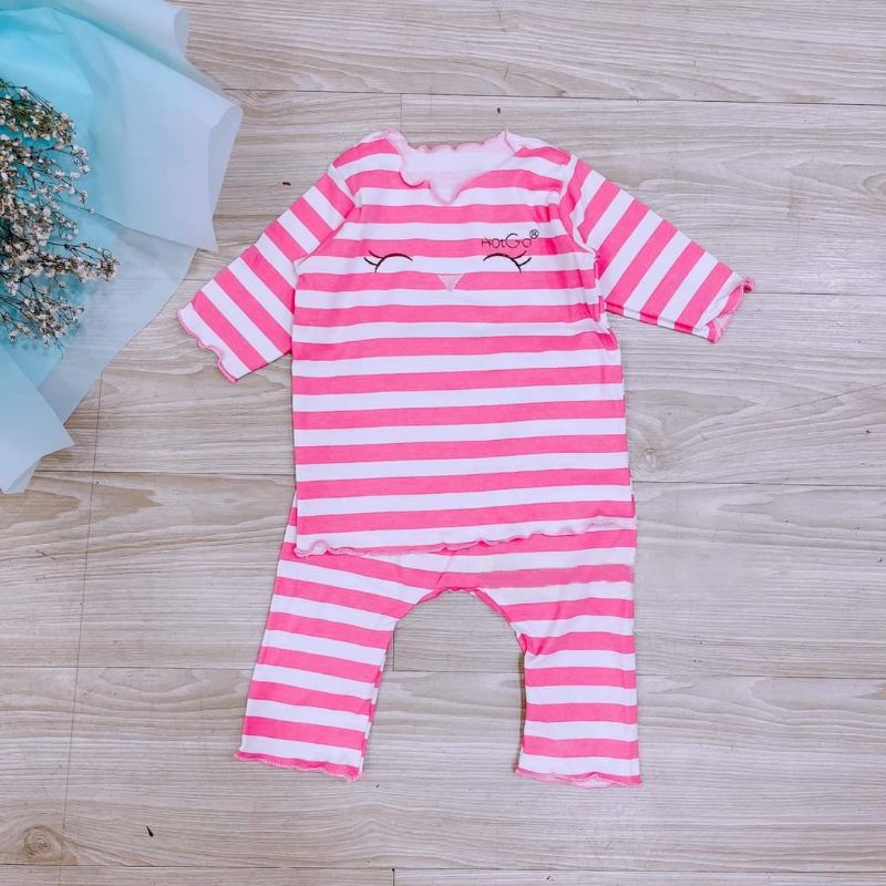 Bộ Thun Mát HOTGA (HỘT GÀ) dài tay Bé Gái - Đồ Bộ Sơ Sinh Cho Bé Gái (3 - 11kg)