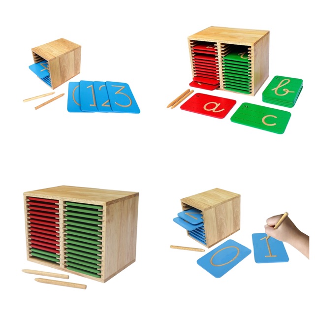 Combo đồ chơi luyện viết học chữ và số montessori bằng gỗ, bộ luyện viết chữ đẹp