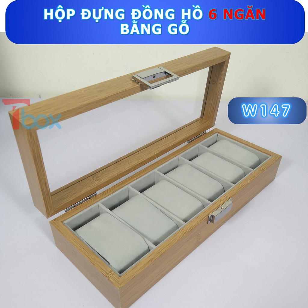 Hộp đựng Đồng hồ vân gỗ gồm 6 ngăn Hộp Đồng hồ nhiều ngăn mặt ngoài vân gỗ, trong bọc nỉ, mặt dưới vải nhung chống xước