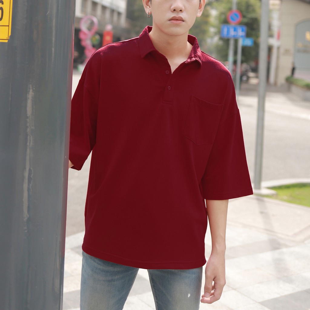 Áo Thun Polo Basic Màu Đỏ Chất Liệu Cotton Thoáng Mát