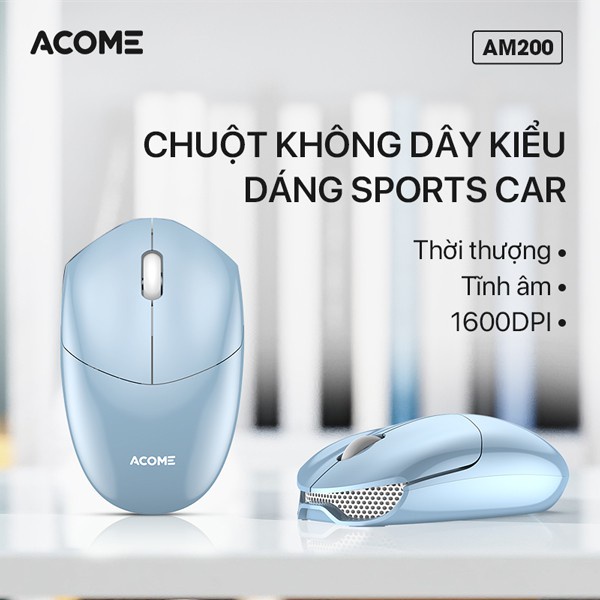 Chuột Máy Tính Không Dây Tĩnh Âm Không Gây Ồn Tặng Kèm Pin ACOME AM200 2.4GHz - BẢO HÀNH 12 THÁNG