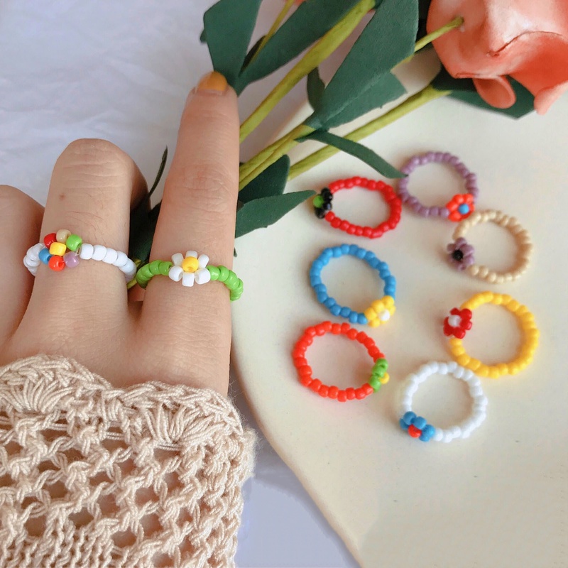 Nhẫn Đính Hạt Nhựa Resin Nhiều Màu Hình Hoa Phong Cách Boho Thời Trang Hàn Quốc Cho Nữ