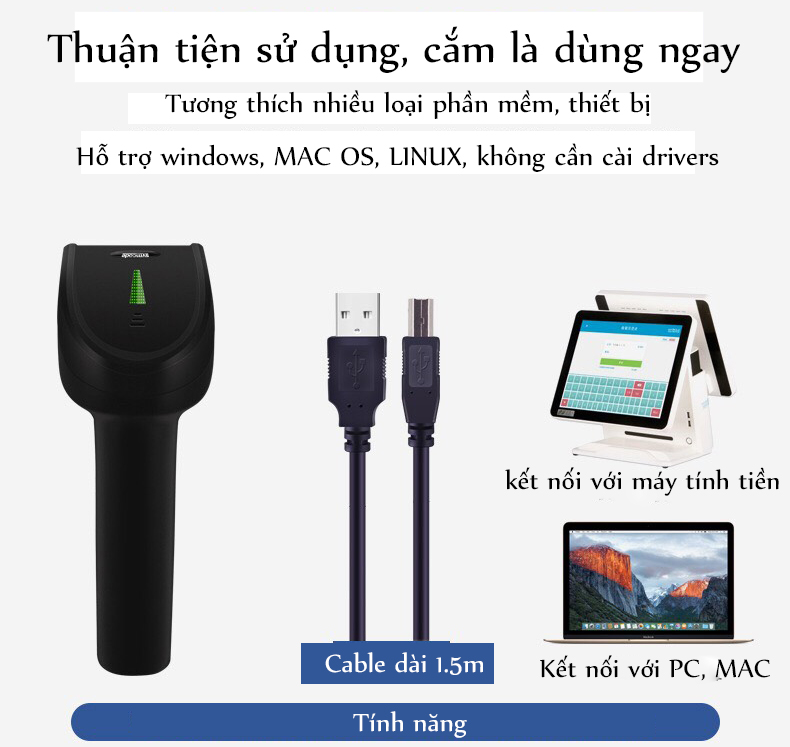 Ivn076 máy quét mã vạch Symcode ivn076 không dây cảm biến hồng quang CCD  quét được cả mã barcode 1D và mã QR 2D