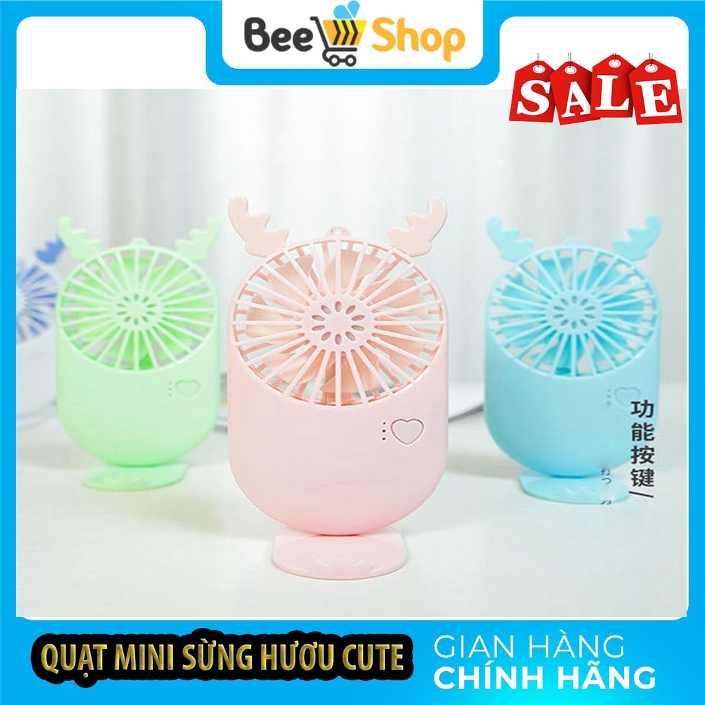 Quạt mini tích điện ⚡MÁT LẠNH⚡quạt cầm tay mini sừng hươu 3 tốc độ cổng sạc USB nhiều màu sắc dễ thương