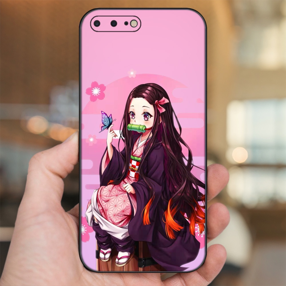 Ốp lưng iPhone 7 Plus, 8 Plus dẻo đen cạnh vuông in hình Nezuko Kimetsu no Yaiba