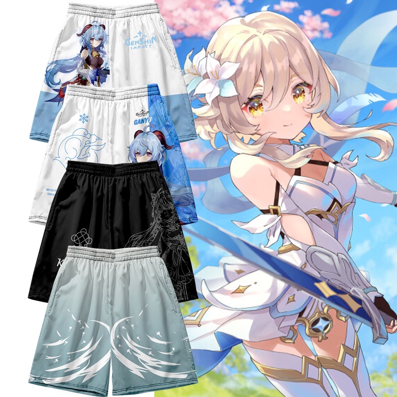 Quần Short Đi Biển Dáng Rộng In Họa Tiết Game Genshin Va Chạm Độc Đáo Thời Trang Mùa Hè Cho Nam Và Nữ