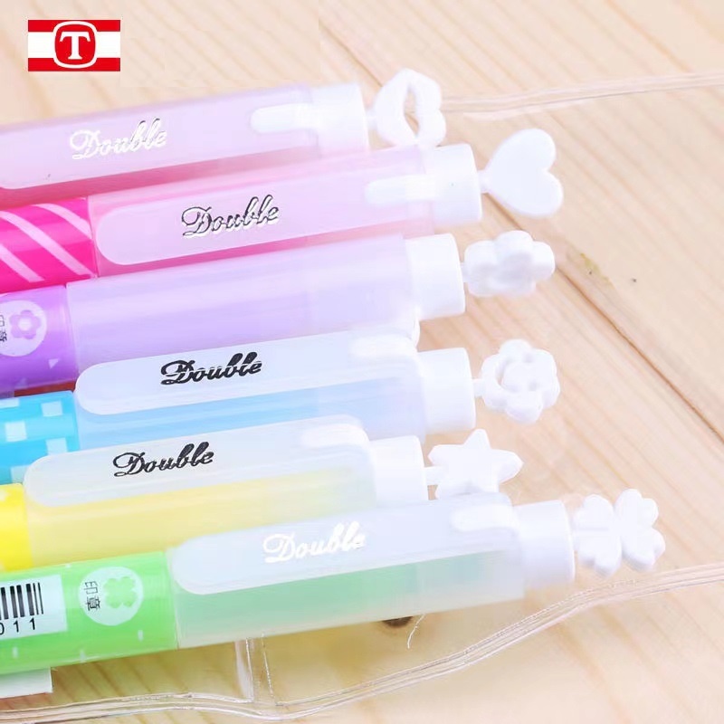 Bút dạ quang 6 màu highlight hai đầu pastel in hình dễ thương, bút đánh dấu nhớ dòng cute nhiều màu marker dễ thương