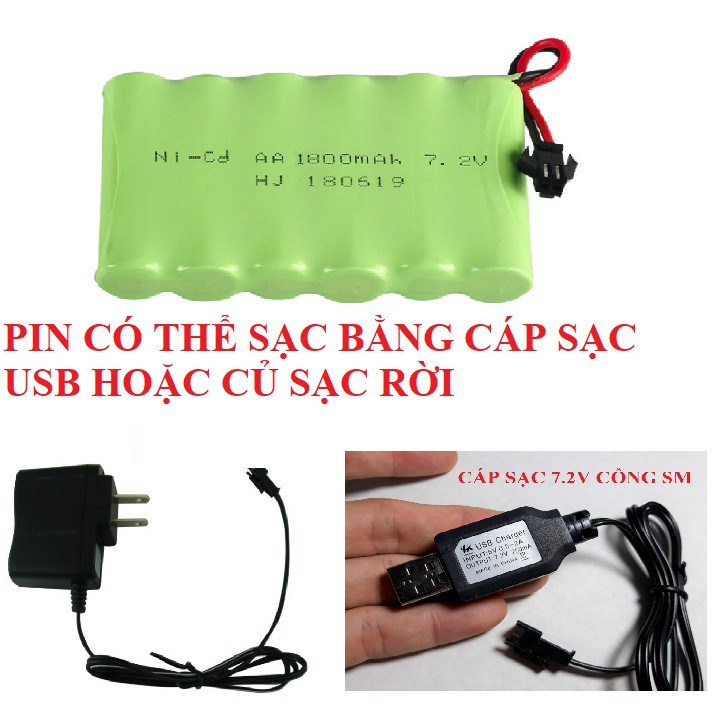 Pin 7.2v Ni-Cd 1800mAh pin sạc dùng cho xe điều khiển cổng nối SM tặng kèm cáp sạc