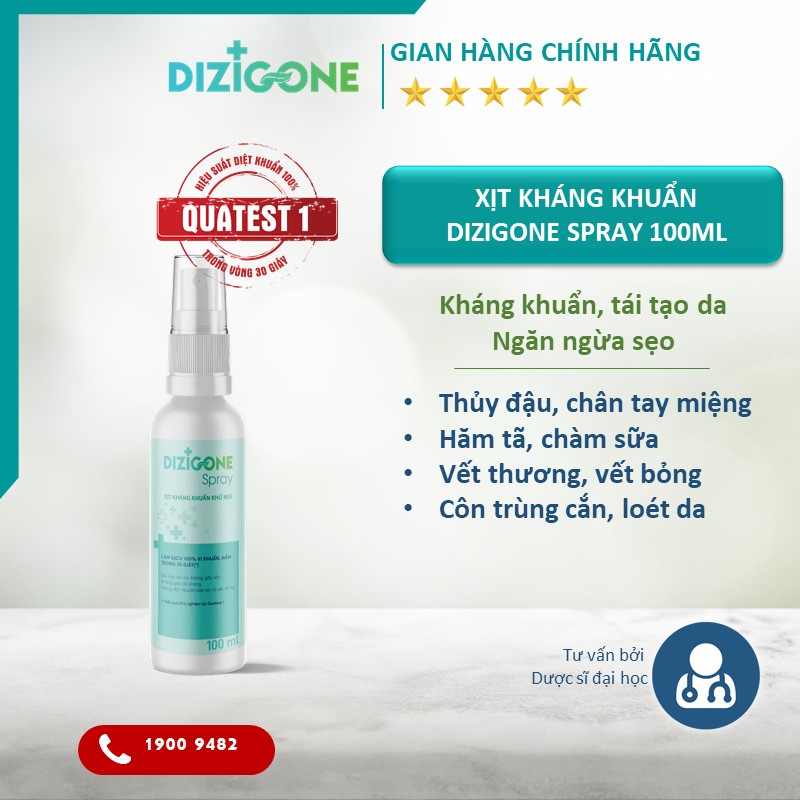 Xịt Kháng Khuẩn Dizigone Spray 100ml - Dung Dịch Sát Khuẩn, Khử Khuẩn, Lành Vết Thương Vượt Trội