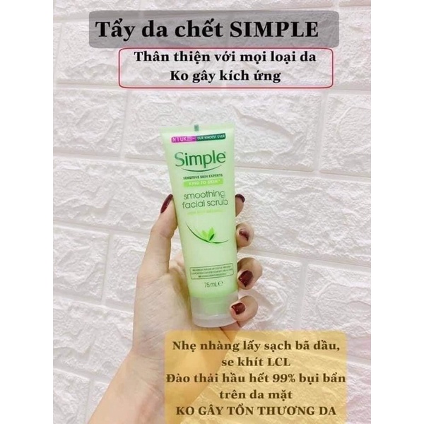 [NỘI ĐỊA ANH] Tẩy da chết Simple Kind To Skin Smooting Facial Scrub, phù hợp cho mọi loại da kể cả da nhạy cảm, 75ml