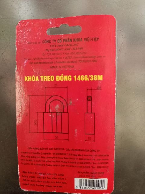 Ổ KHOÁ ĐỒNG TREO VIỆT TIỆP 0138M - 40MM