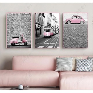 Bộ 3 Tranh Treo Tường Canvas Phong Cảnh Gam Màu Hồng Pastel TTT-0150 30 x 45 cm