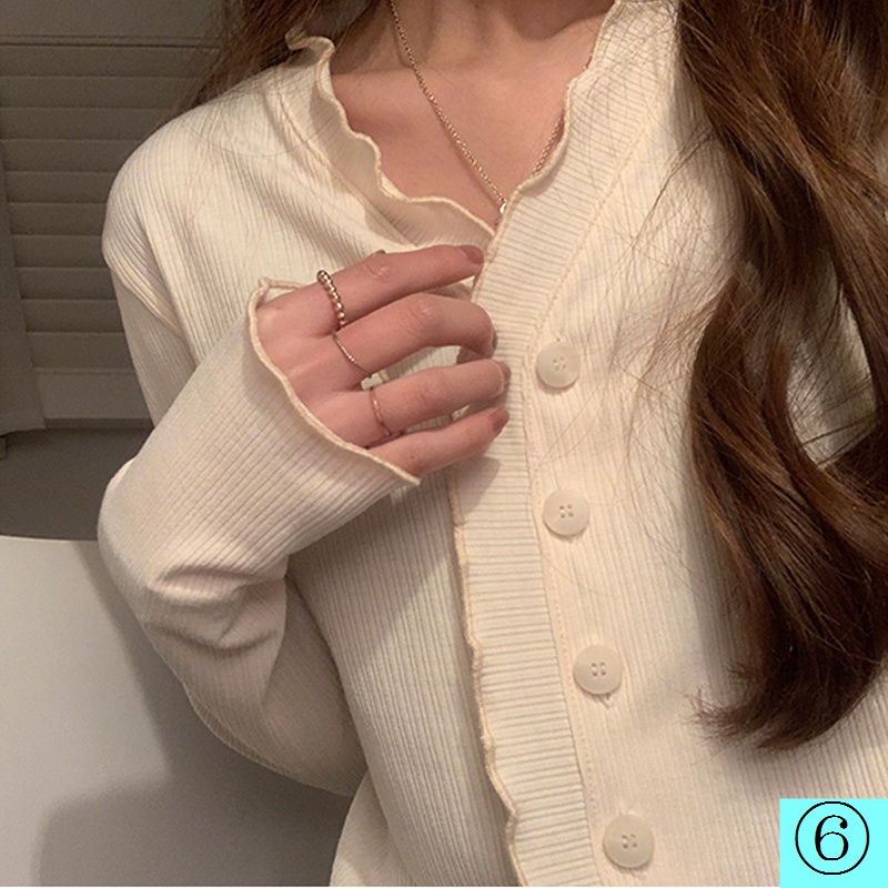 Áo Khoác Cardigan Dệt Kim Mỏng Cổ Chữ V Viền Gợn Sóng Phong Cách Hàn Quốc Thời Trang Mùa Hè Mới Cho Nữ
