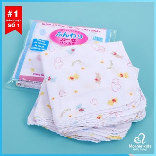 Set 10 khăn sữa xô Nhật họa tiết cho bé 32x32cm, khăn sữa ăn dặm 100% cotton - Monnie Kids