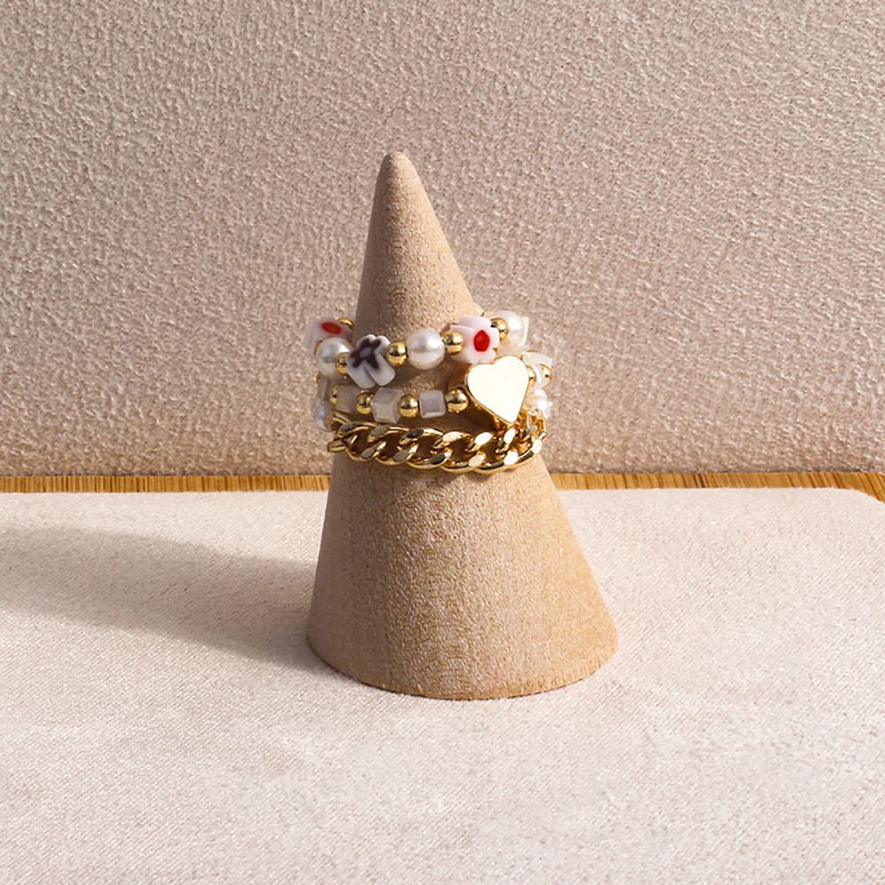 Nhẫn đeo ngón tay co giãn đính hạt hình hoa/trái tim nhiều màu dễ thương phong cách Bohemian Hàn Quốc cho nữ