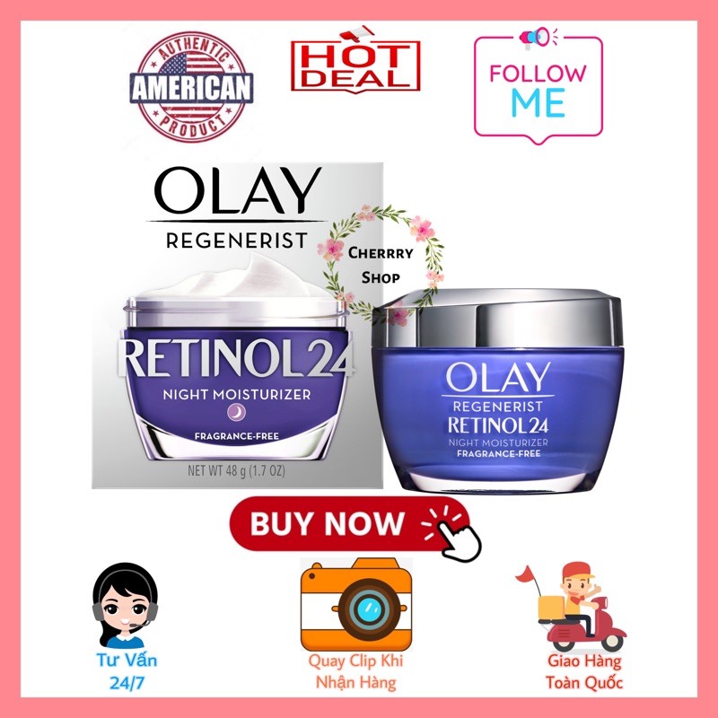 [Hàng USA/NEW] Kem trắng sáng và cấp ẩm da Olay Regenerist Retinol 24 Night Moisturizer Fragrance-Free (48g)