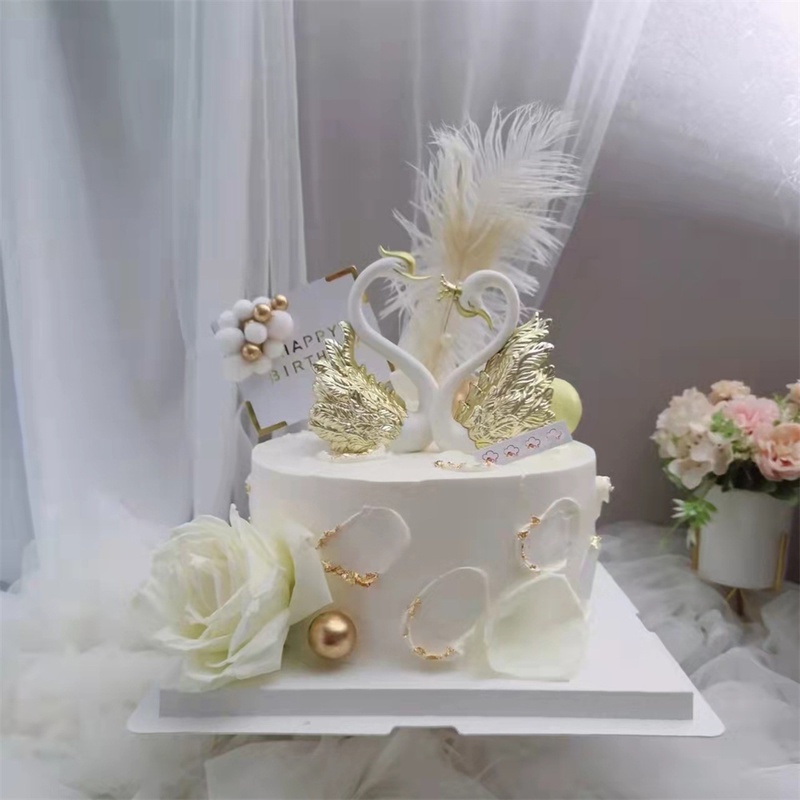 Set 2 Mô Hình Thiên Nga Dễ Thương Dùng Để Trang Trí Bánh Kem