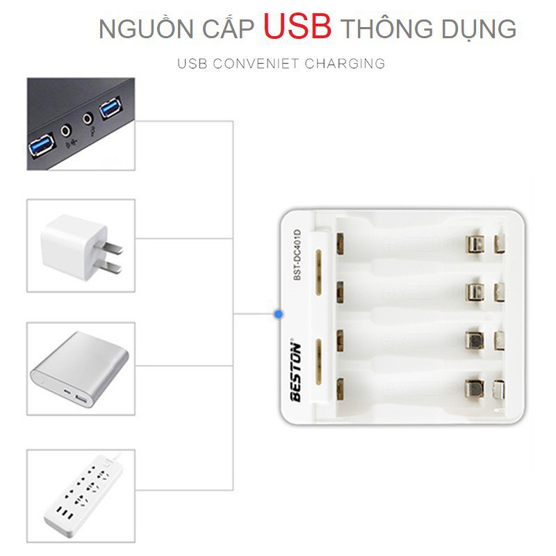 Pin sạc BESTON AA AAA, Sạc pin chính hãng BESTON tự ngắt khi đầy Tốc Độ Cao Led báo trạng thái sạc  (BẢO HÀNH 1 NĂM)