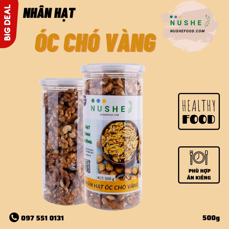 NHÂN HẠT ÓC CHÓ VÀNG 500gr, NUSHEFOOD, Hàng Nhập Khẩu Cao Cấp, Date Mới Thơm Ngon, Giàu Omega