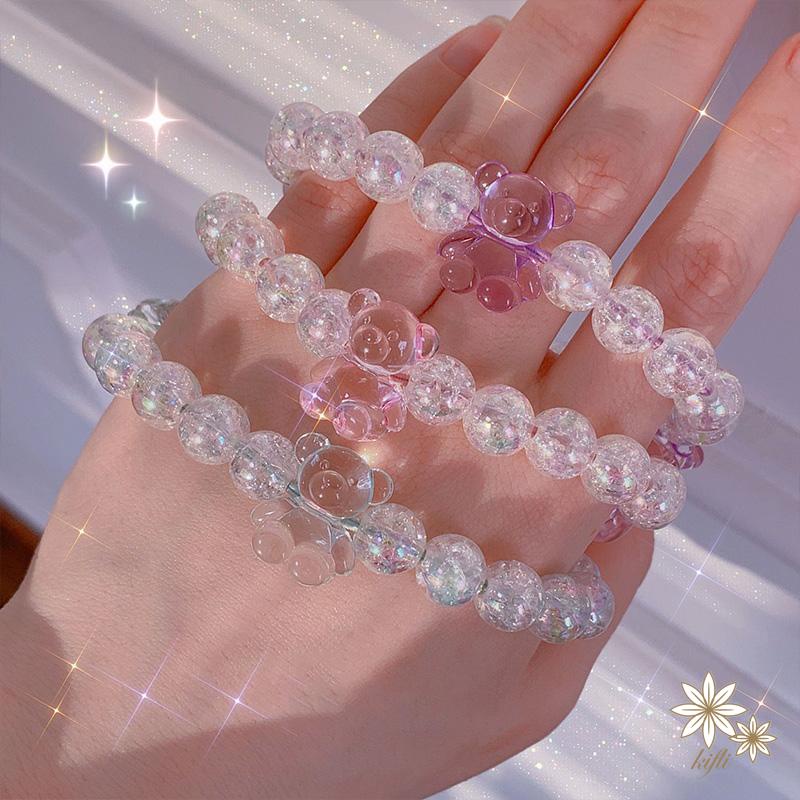 【Kifli】Dây buộc tóc đính hạt hình gấu dễ thương phong cách Hàn Quốc