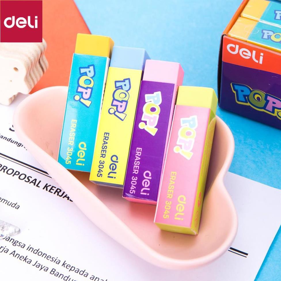 Tẩy 2B Deli, Xanh Dương/Vàng/Xanh Lá - 1 viên - E3045 [Deli]