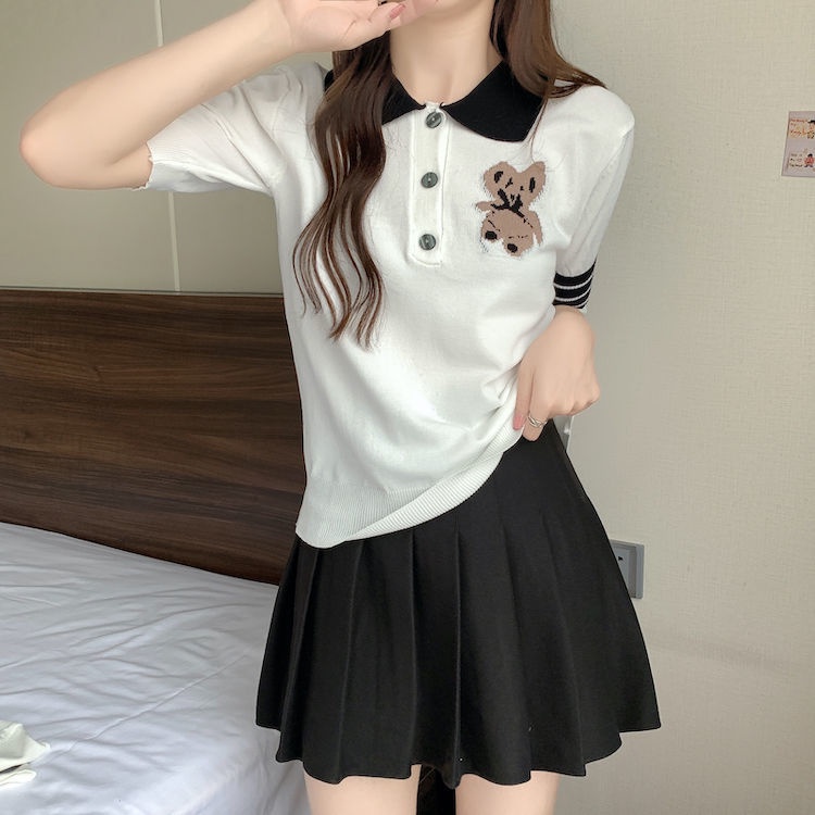 Áo Thun polo Ngắn Tay Họa Tiết Kẻ Sọc Thời Trang Hàn Quốc