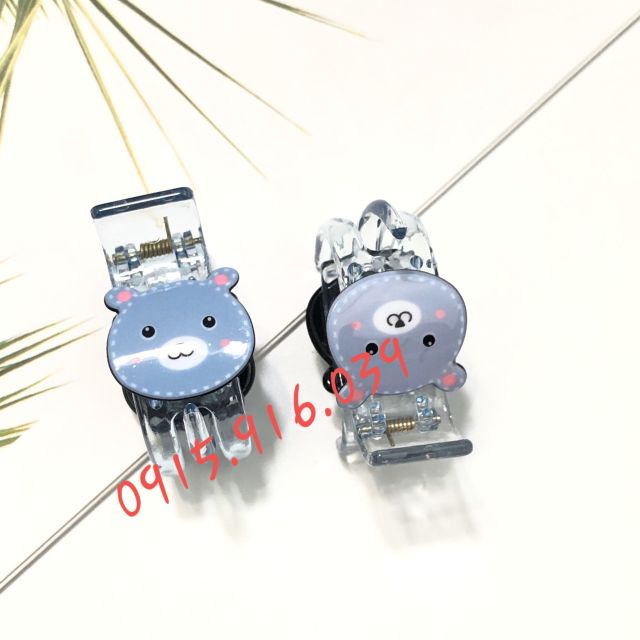 Kẹp tóc 3 răng icon ếch tròn, Kẹp Càng Cua Nhựa Trong